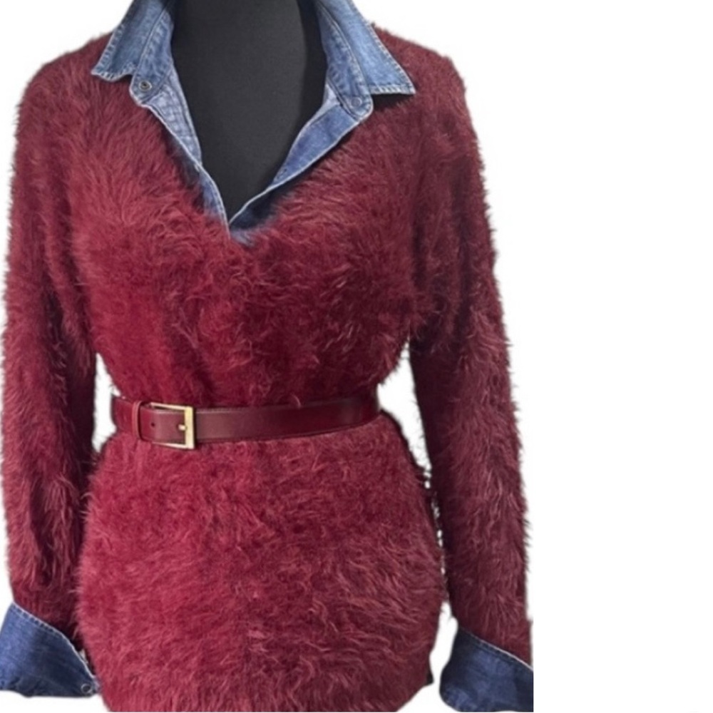 Anthropologie Burgundy Textured Chunky Knit Pull Over Sweater Casual Size S